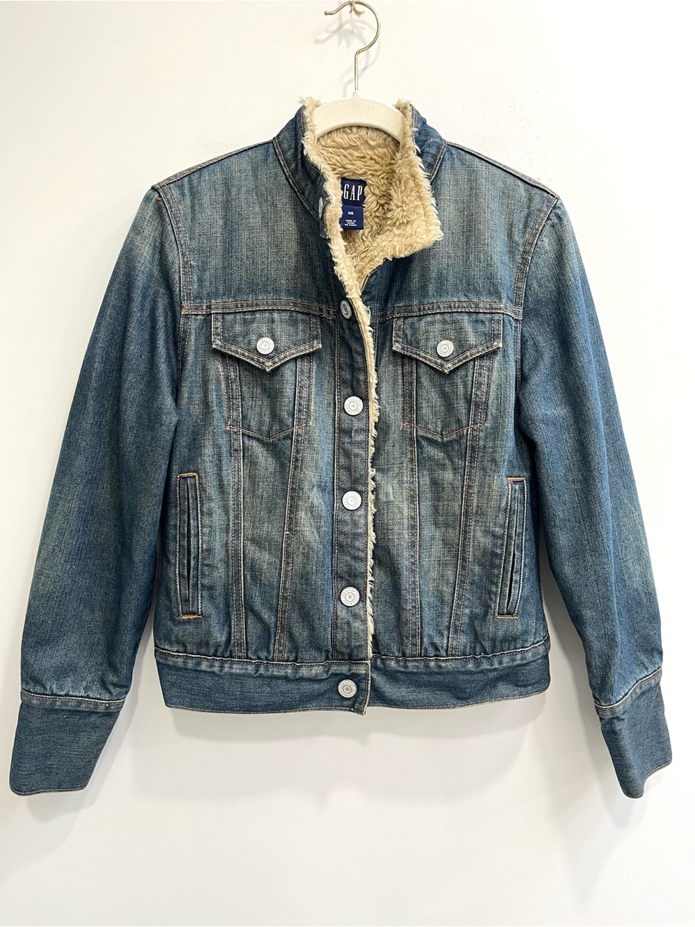 Vintage Y2K Western GAP Denim Jacket Sherpa Fur Lined Fall 2003 Women’s XS